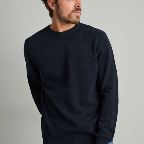 Unisex Πλεκτή Βαμβακερή Μπλούζα με Λαιμόκοψη NAVY & GREEN