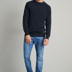 Unisex Πλεκτή Βαμβακερή Μπλούζα με Λαιμόκοψη NAVY & GREEN