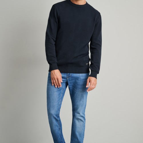 Unisex Πλεκτή Βαμβακερή Μπλούζα με Λαιμόκοψη NAVY & GREEN