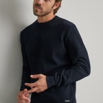 Unisex Πλεκτή Βαμβακερή Μπλούζα με Λαιμόκοψη NAVY & GREEN