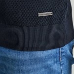 Unisex Πλεκτή Βαμβακερή Μπλούζα με Λαιμόκοψη NAVY & GREEN