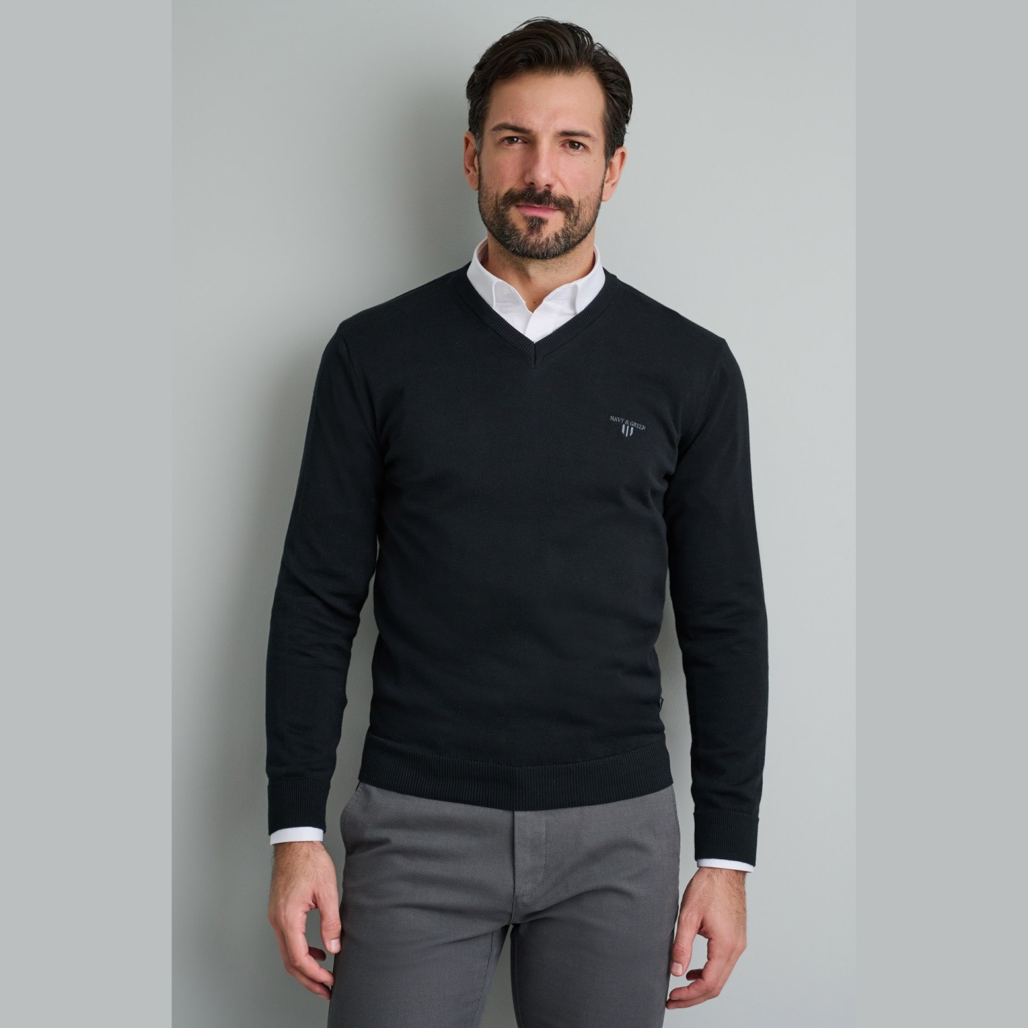 Unisex Πλεκτή Μπλούζα με Λαιμόκοψη V NAVY & GREEN