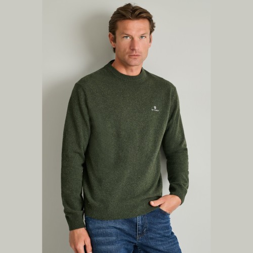 Unisex Πλεκτό Πουλόβερ 12GG με Κέντημα Λογότυπο NAVY & GREEN