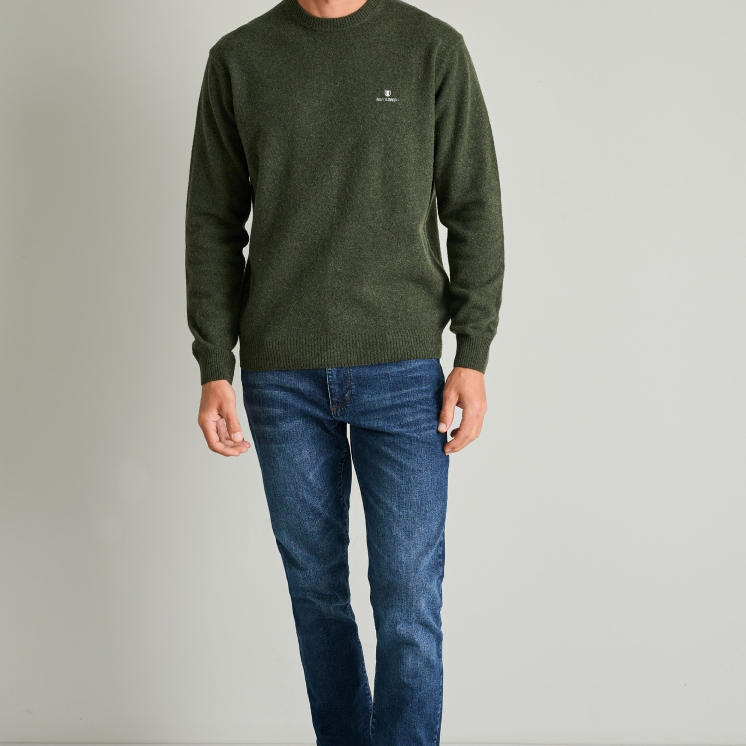 Unisex Πλεκτό Πουλόβερ 12GG με Κέντημα Λογότυπο NAVY & GREEN