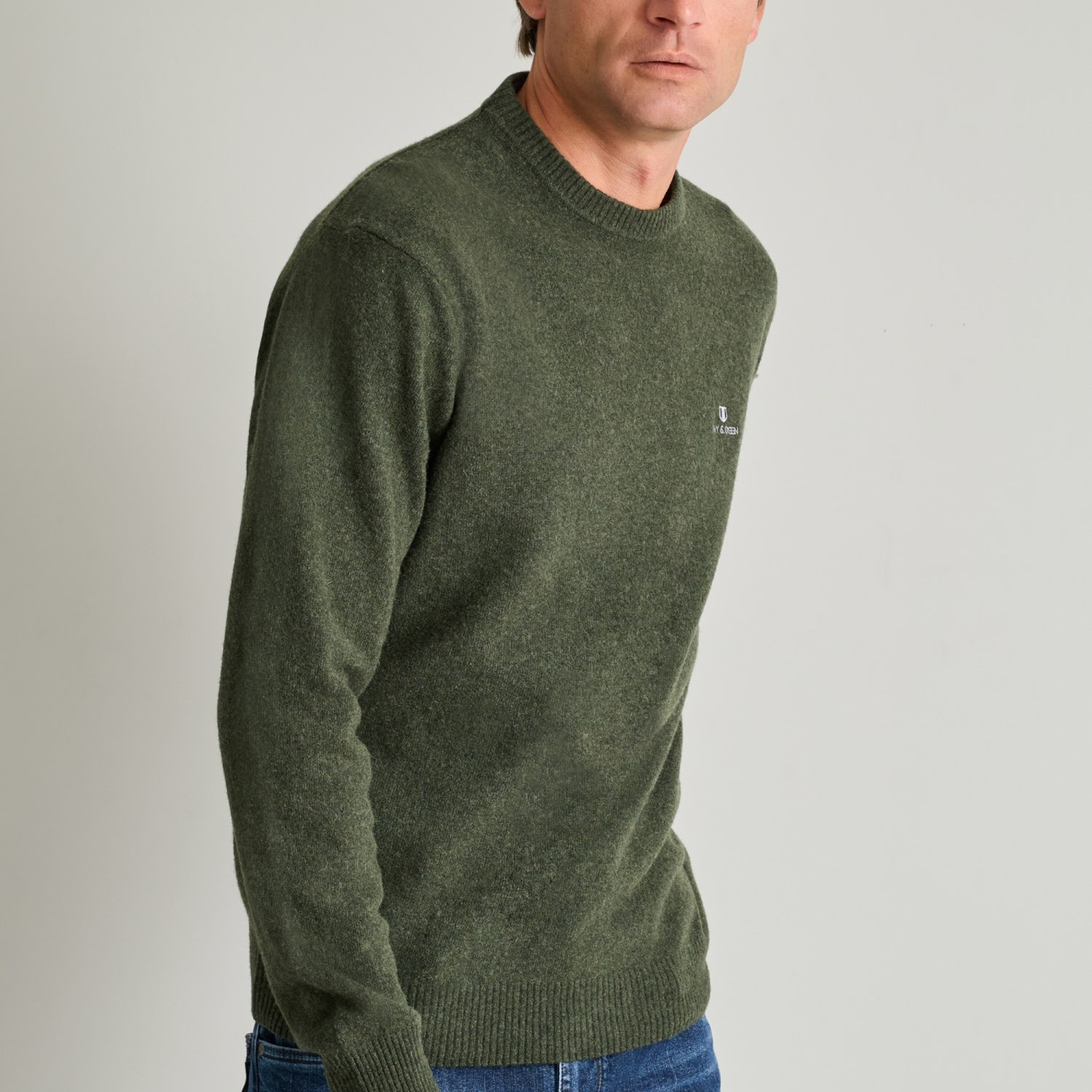 Unisex Πλεκτό Πουλόβερ 12GG με Κέντημα Λογότυπο NAVY & GREEN