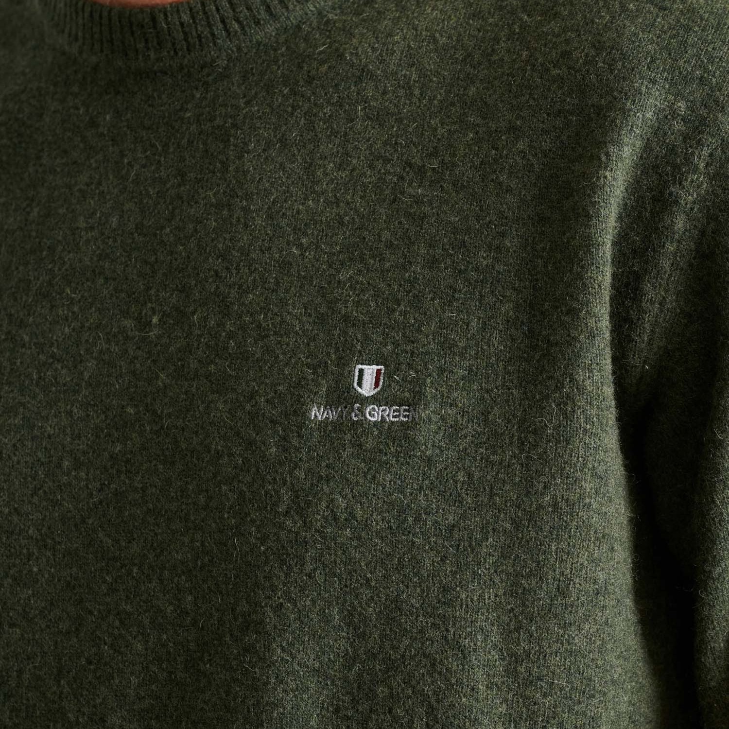 Unisex Πλεκτό Πουλόβερ 12GG με Κέντημα Λογότυπο NAVY & GREEN