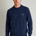 Unisex Πλεκτό Πουλόβερ 12GG με Κέντημα Λογότυπο NAVY & GREEN