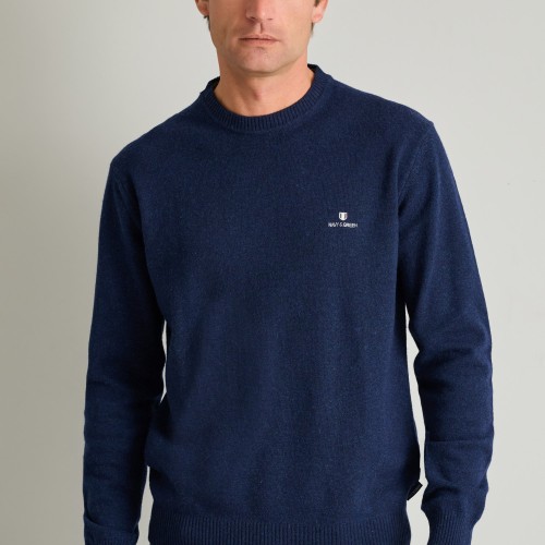 Unisex Πλεκτό Πουλόβερ 12GG με Κέντημα Λογότυπο NAVY & GREEN