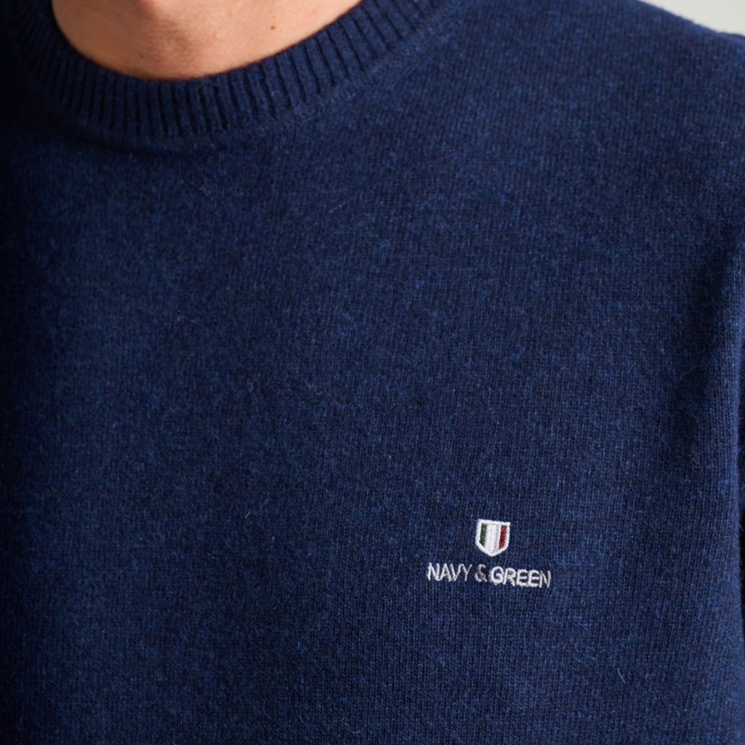 Unisex Πλεκτό Πουλόβερ 12GG με Κέντημα Λογότυπο NAVY & GREEN