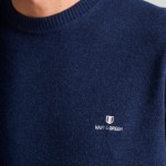 Unisex Πλεκτό Πουλόβερ 12GG με Κέντημα Λογότυπο NAVY & GREEN