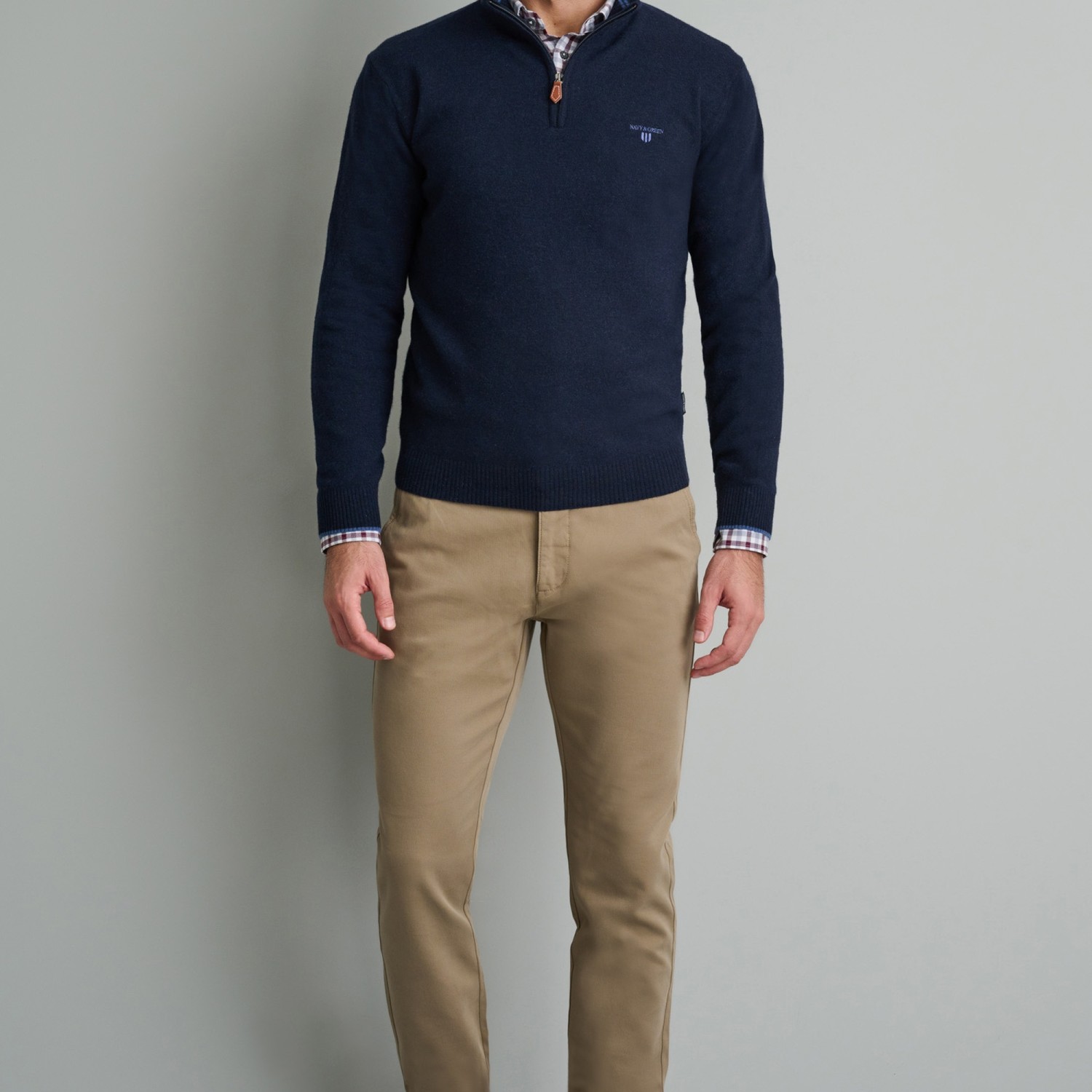 Unisex Πλεκτό Πουλόβερ με Φερμουάρ NAVY & GREEN