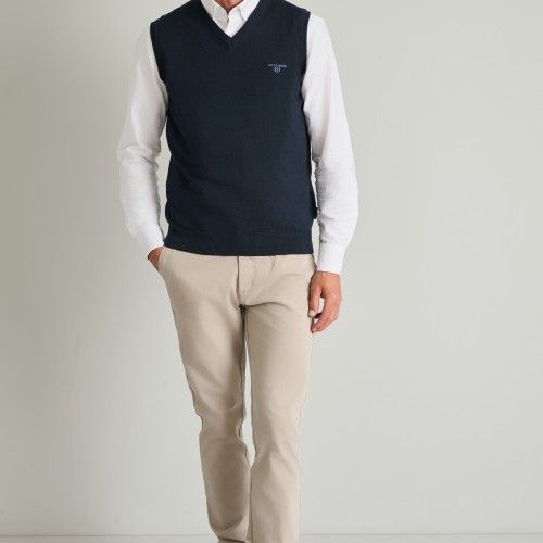 Unisex Πλεκτό Βαμβακερό Γιλέκο με Λαιμόκοψη V NAVY & GREEN