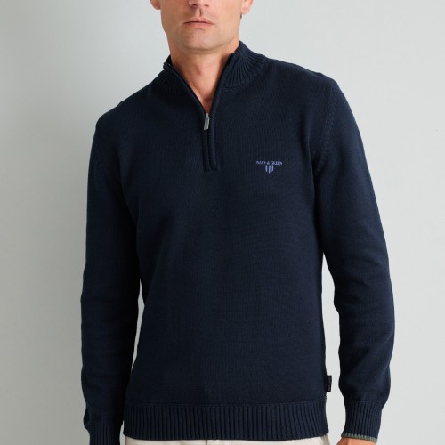 Unisex Πλεκτό Λουπέτο με Φερμουάρ NAVY & GREEN