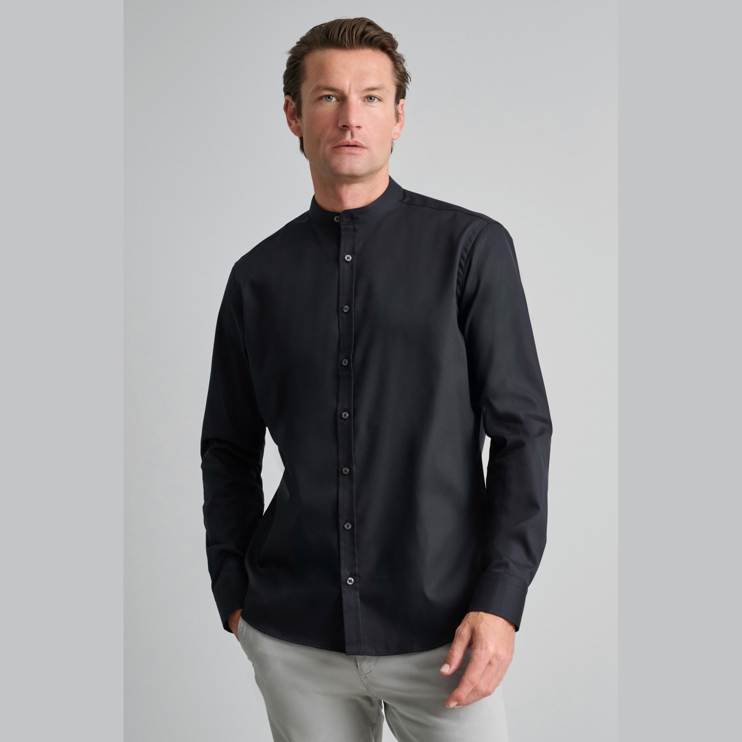 Unisex Πουκάμισο Comfort Fit με Γιακά Mao NAVY & GREEN Unisex Πουκάμισο Comfort Fit με Γιακά Mao NAVY & GREEN