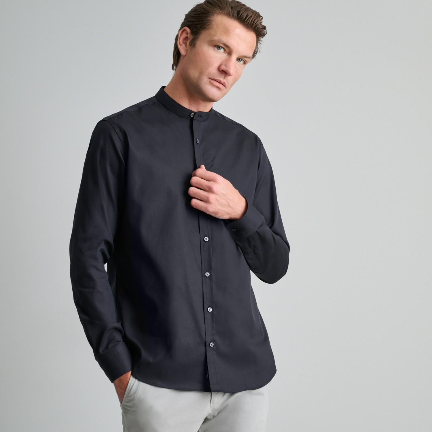 Unisex Πουκάμισο Comfort Fit με Γιακά Mao NAVY & GREEN Unisex Πουκάμισο Comfort Fit με Γιακά Mao NAVY & GREEN