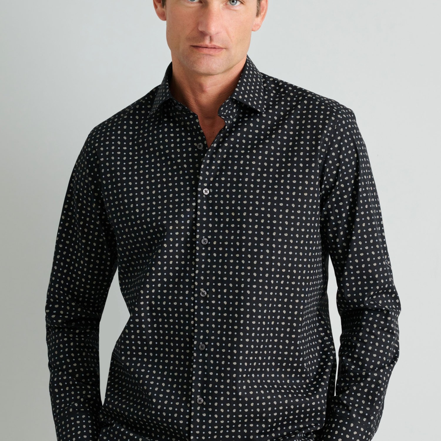 Unisex Πουκάμισο Fit Line με Print Πουά NAVY & GREEN