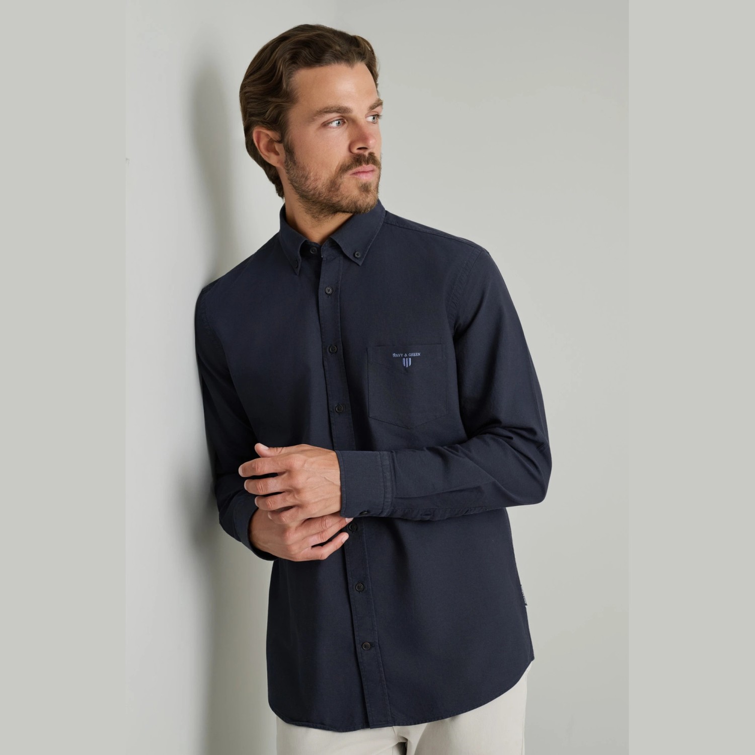 Unisex Πουκάμισο Comfort Fit με Τσέπη NAVY & GREEN