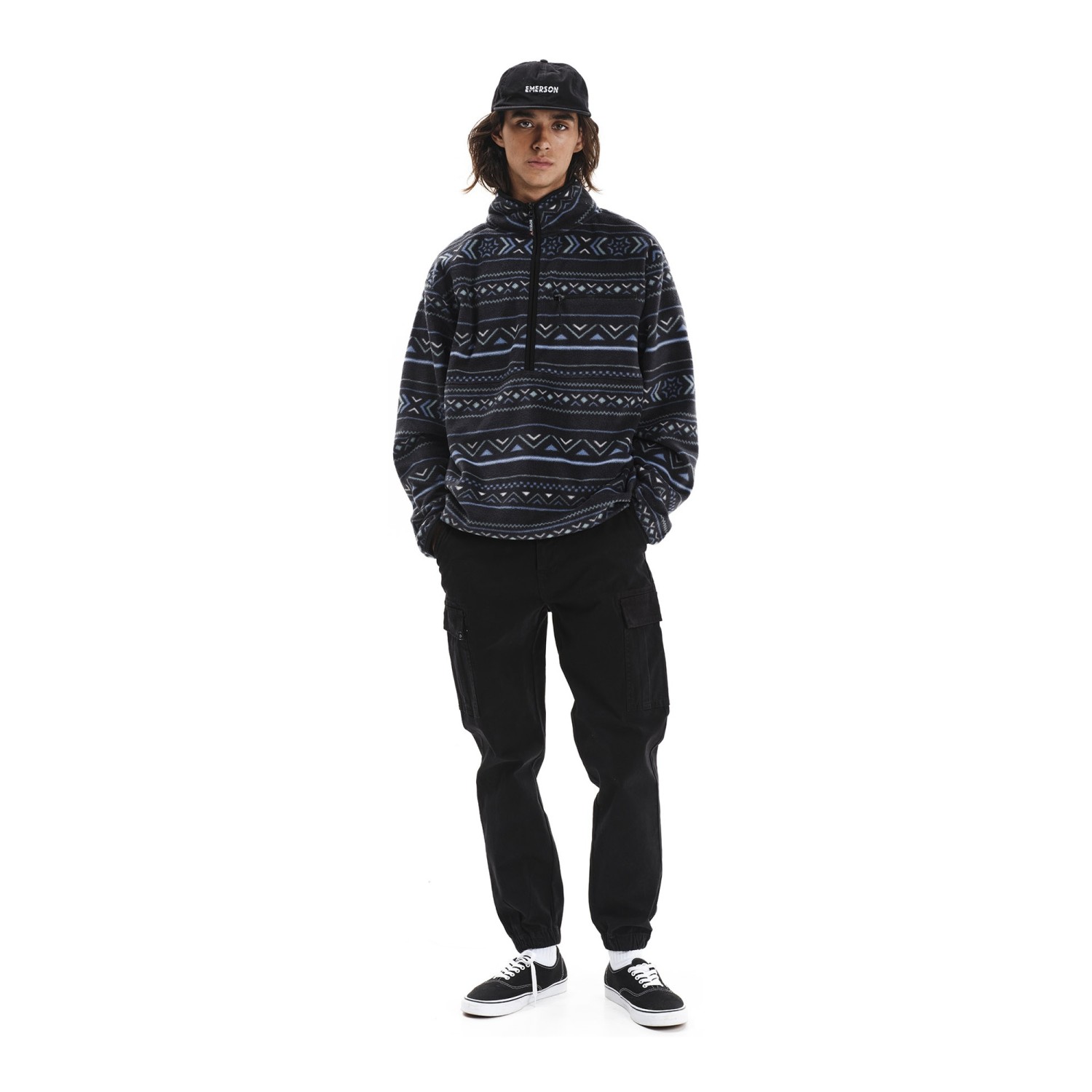 Ανδρική Fleece Μπλούζα με Φερμουάρ και Print EMERSON