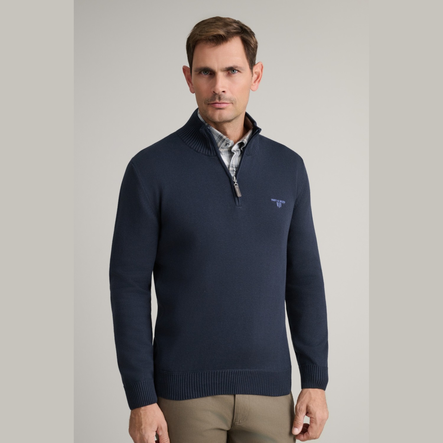 Unisex Πλεκτό Λούπετο με Φερμουάρ NAVY & GREEN