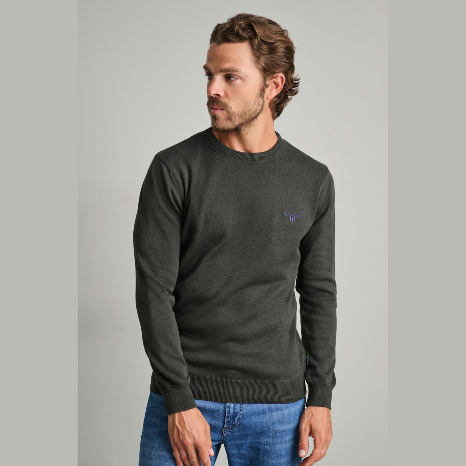 Unisex Πλεκτό Βαμβακερό με Λαιμόκοψη NAVY & GREEN
