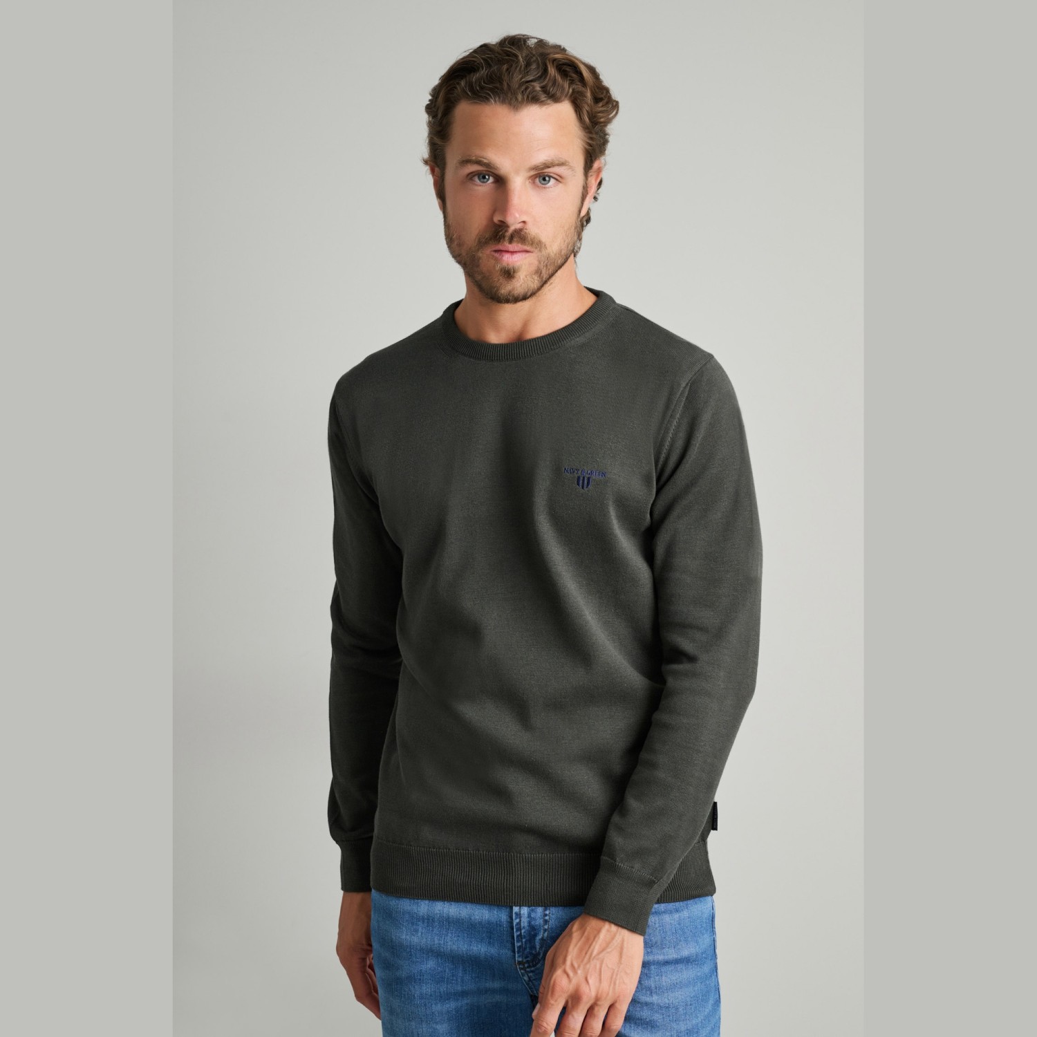Unisex Πλεκτό Βαμβακερό με Λαιμόκοψη NAVY & GREEN