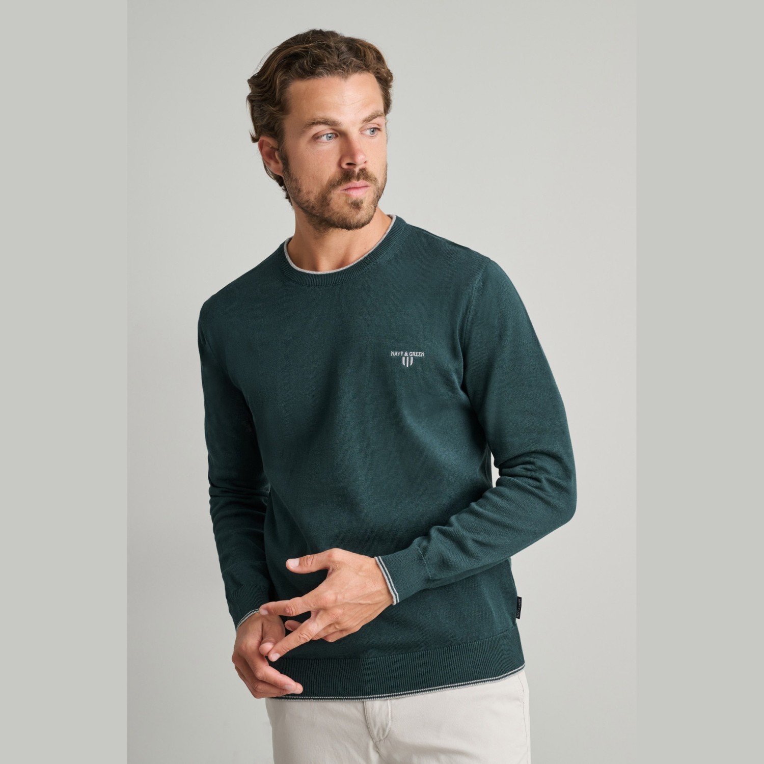 Unisex Πλεκτό Πουλόβερ Λαιμόκοψη NAVY & GREEN