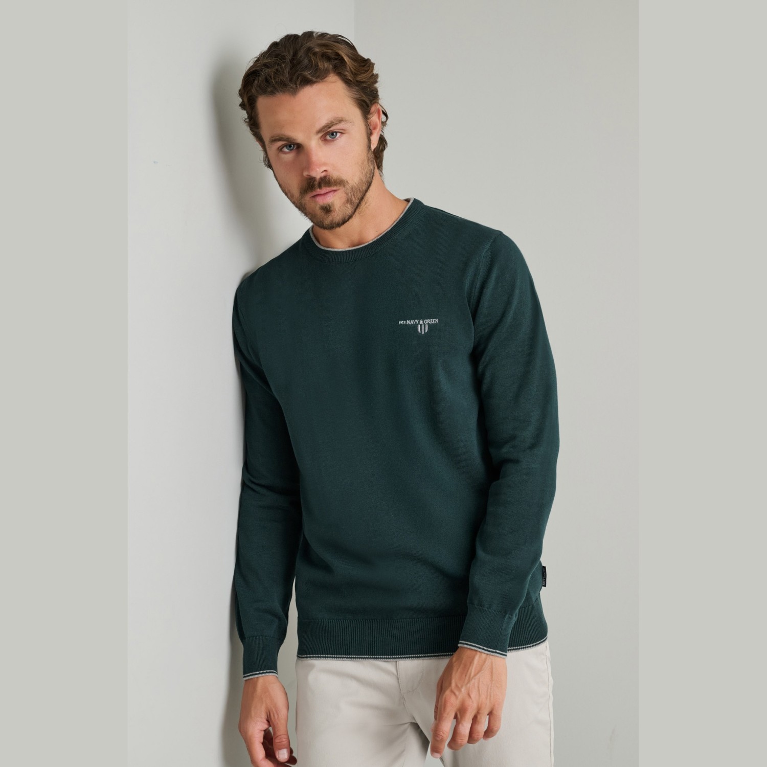 Unisex Πλεκτό Πουλόβερ Λαιμόκοψη NAVY & GREEN