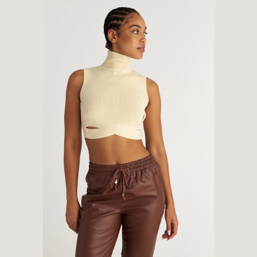 Γυναικείο Αμάνικο Crop Top Ζιβάγκο με Λεπτομέρεια SUGARFREE