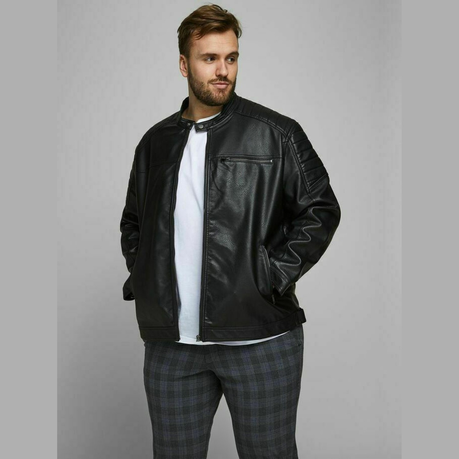 Ανδρικό Δερμάτινο Μπουφάν Biker Στυλ JACK & JONES