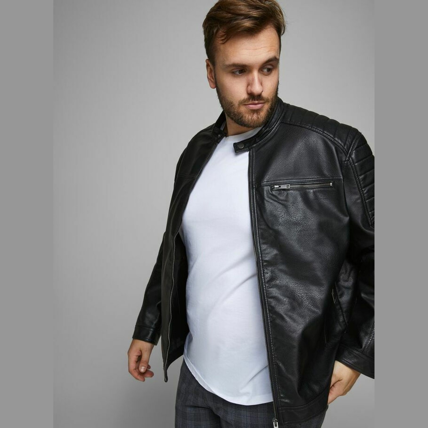 Ανδρικό Δερμάτινο Μπουφάν Biker Στυλ JACK & JONES