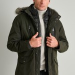 Unisex Τζάκετ με Κουκούλα και Γούνα NAVY & GREEN