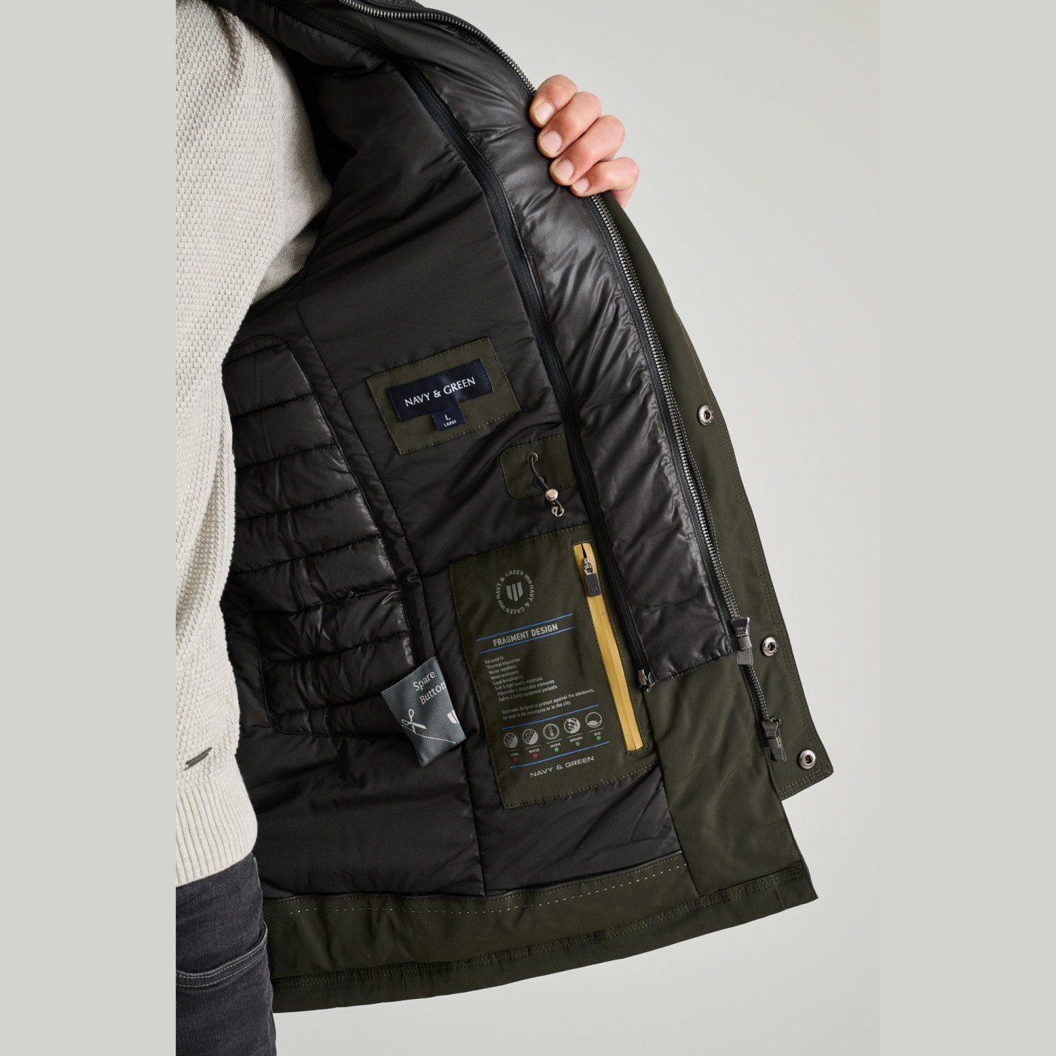 Unisex Τζάκετ με Κουκούλα και Γούνα NAVY & GREEN