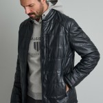 Unisex Δερμάτινο Τζάκετ με Κουκούλα NAVY & GREEN