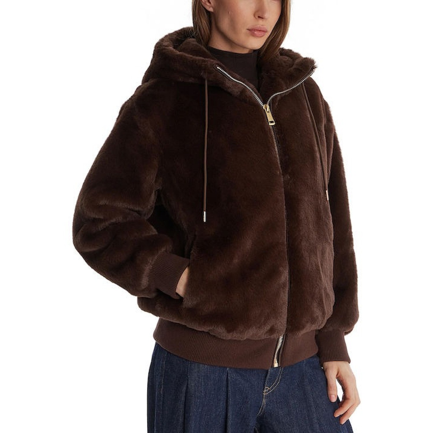 Γυναικείο Μπουφάν Faux Fur με Κουκούλα GUESS