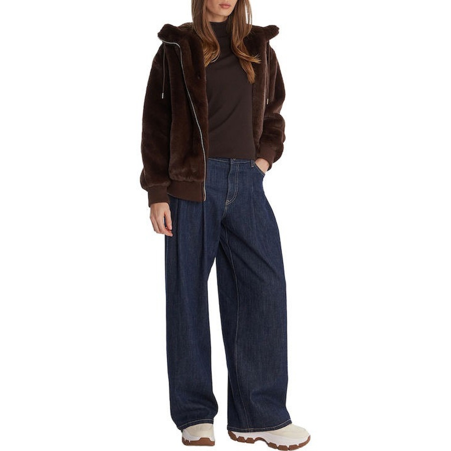 Γυναικείο Μπουφάν Faux Fur με Κουκούλα GUESS