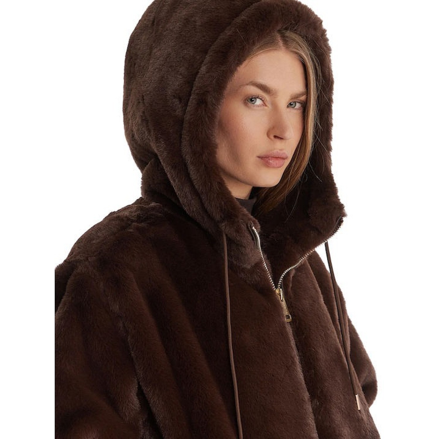 Γυναικείο Μπουφάν Faux Fur με Κουκούλα GUESS