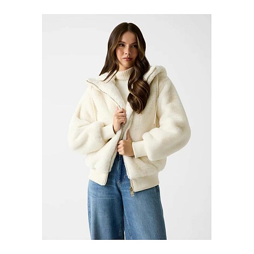 Γυναικείο Μπουφάν Faux Fur με Κουκούλα GUESS