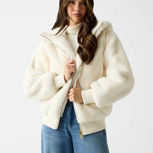 Γυναικείο Μπουφάν Faux Fur με Κουκούλα GUESS