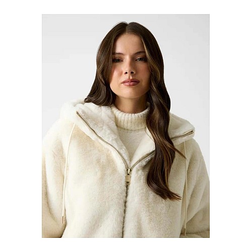Γυναικείο Μπουφάν Faux Fur με Κουκούλα GUESS