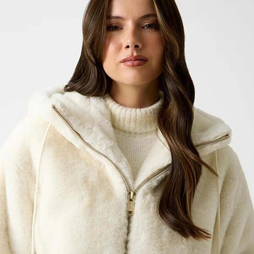 Γυναικείο Μπουφάν Faux Fur με Κουκούλα GUESS