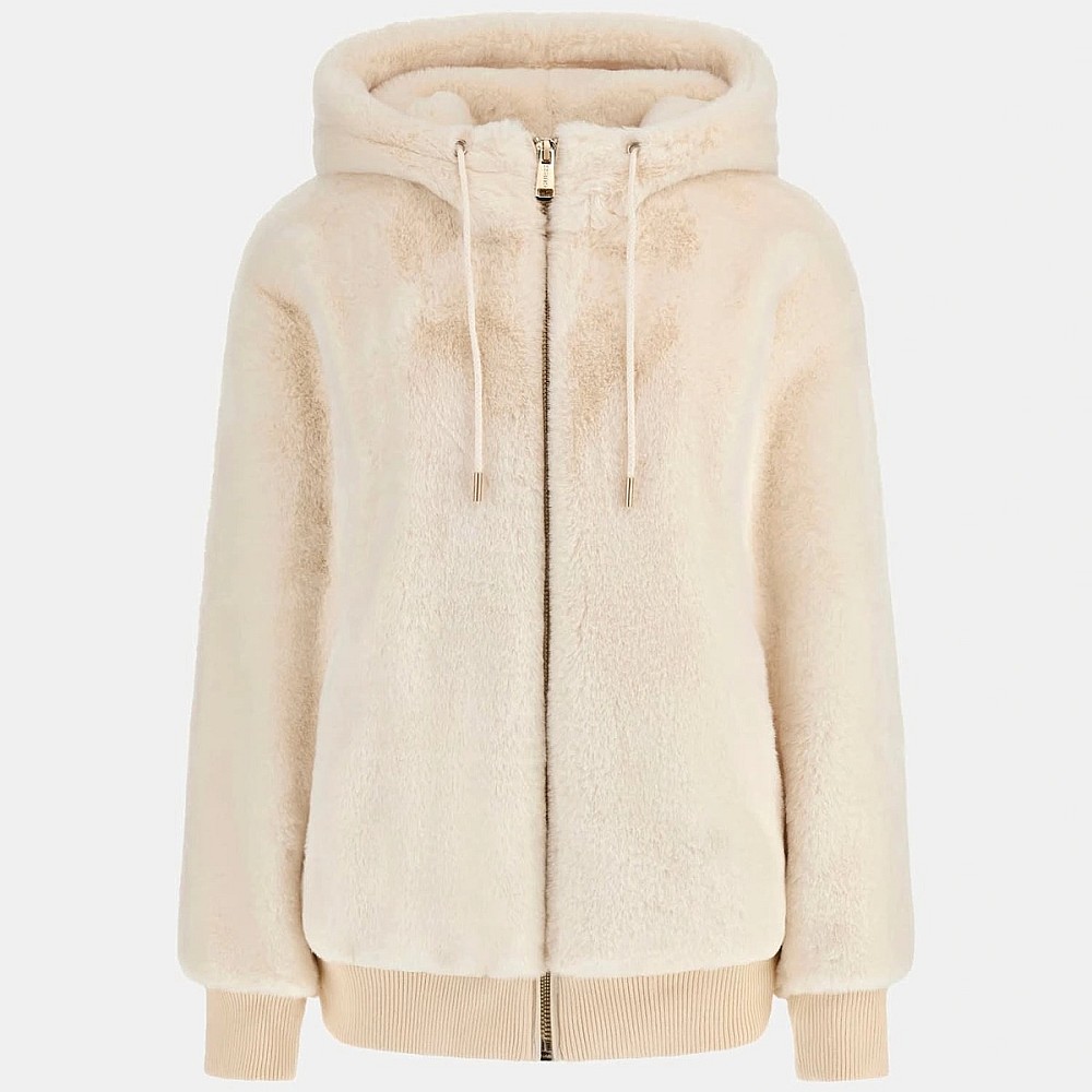 Γυναικείο Μπουφάν Faux Fur με Κουκούλα GUESS