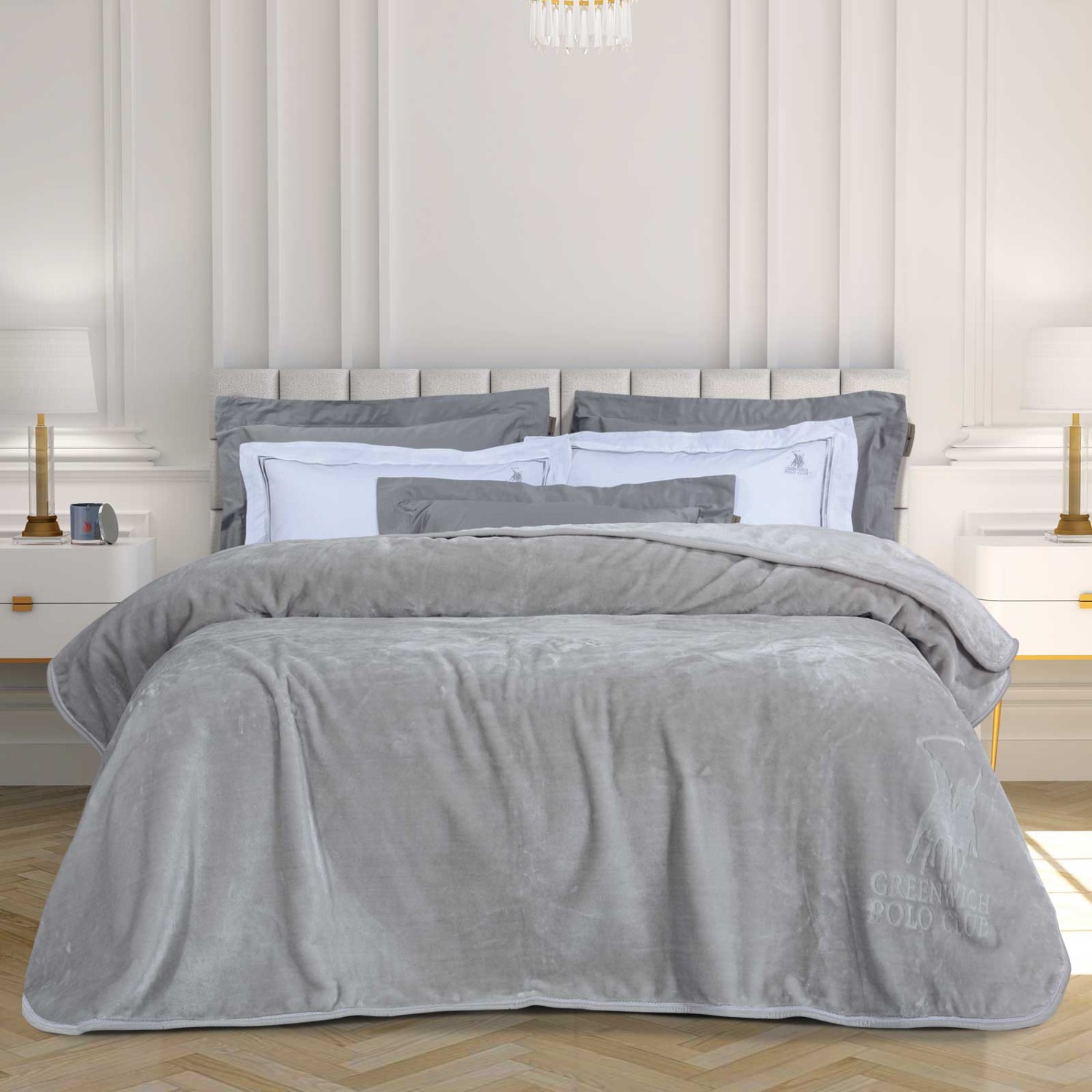 GREENWICH POLO CLUB ΚΟΥΒΕΡΤΑ VELOUR ΥΠΕΡΔΙΠΛH ESSENTIAL 3442 LIGHT GREY
