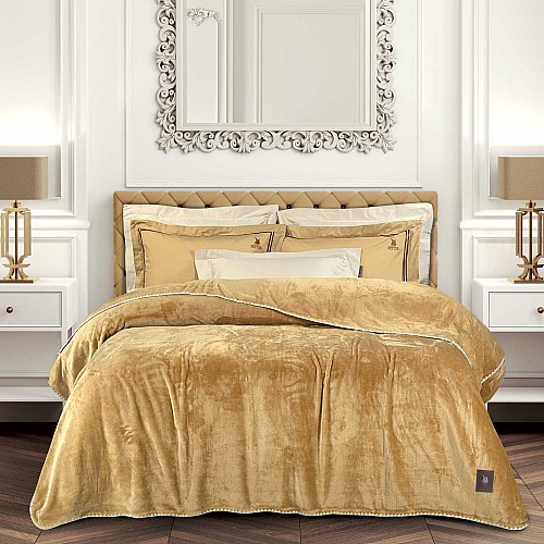 GREENWICH POLO CLUB ΚΟΥΒΕΡΤΑ FLEECE 220X240 ESSENTIAL 4441 OCHRE