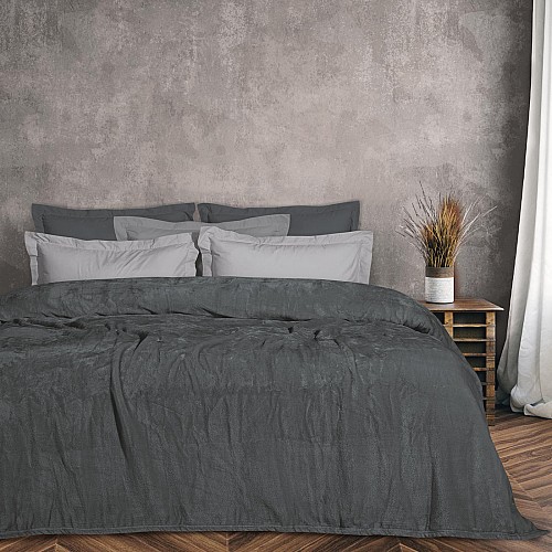 DAS HOME ΚΟΥΒΕΡΤΑ VELOUR ΥΠΕΡΔΙΠΛΗ 1343 DARK GREY