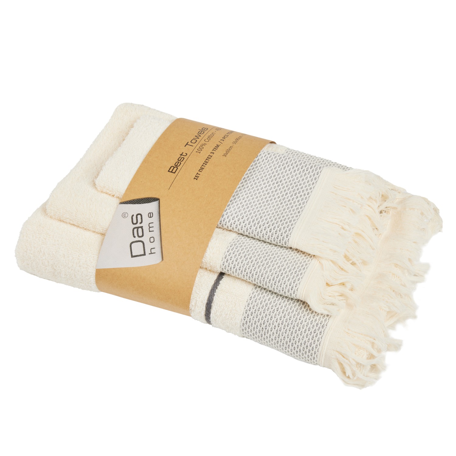 DAS HOME ΣΕΤ ΠΕΤΣΕΤΕΣ 3ΤΕΜΑΧΙΩΝ BEST 0840 IVORY