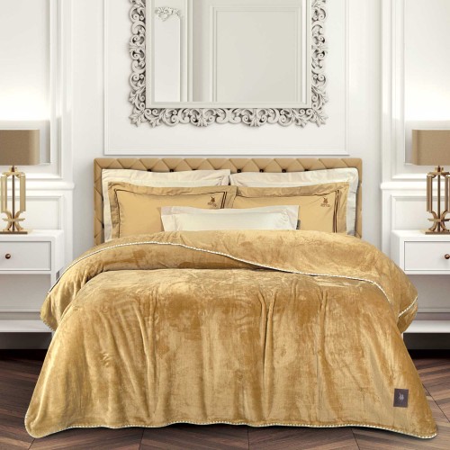 GREENWICH POLO CLUB ΚΟΥΒΕΡΤΑ FLEECE 220X240 ESSENTIAL 4441 OCHRE