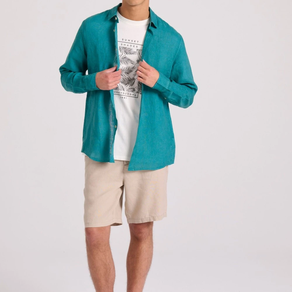 FUNKY BUDDHA Ανδρικό Garment Dyed Λινό Πουκάμισο FBM009-001-05