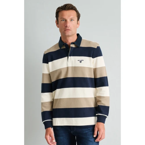 NAVY & GREEN Μπλούζα Πόλο Φερμουάρ Ρίγες Ανδρικό