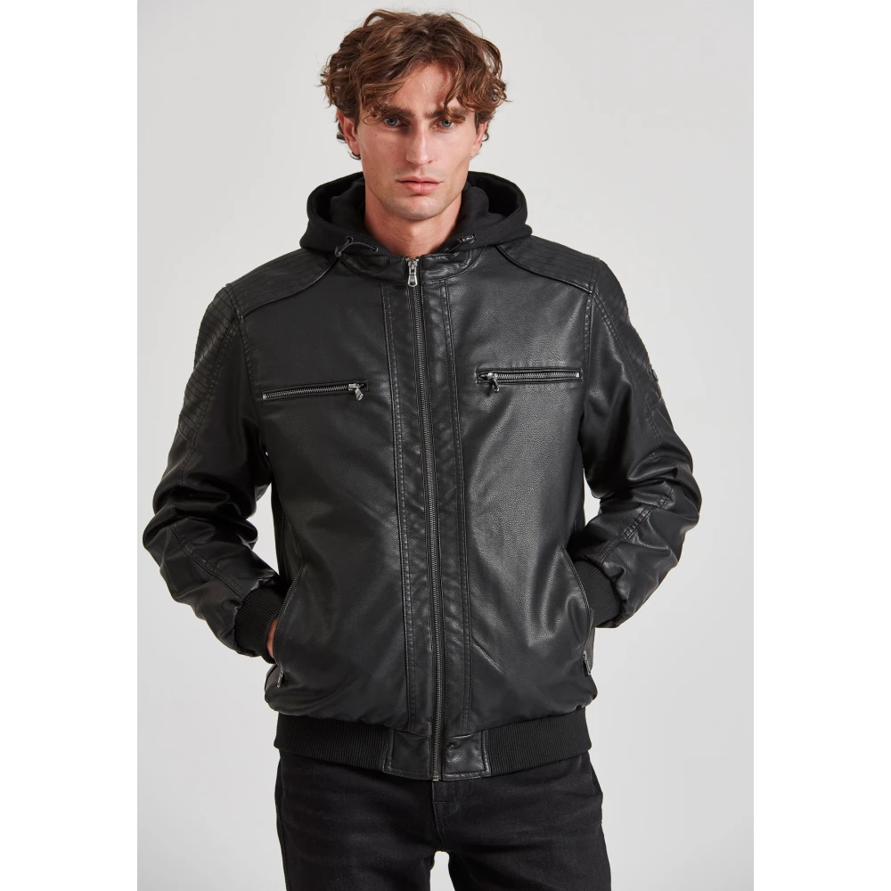 FUNKY BUDDHA Biker μπουφάν από οικολογικό δέρμα με κουκούλα (PU