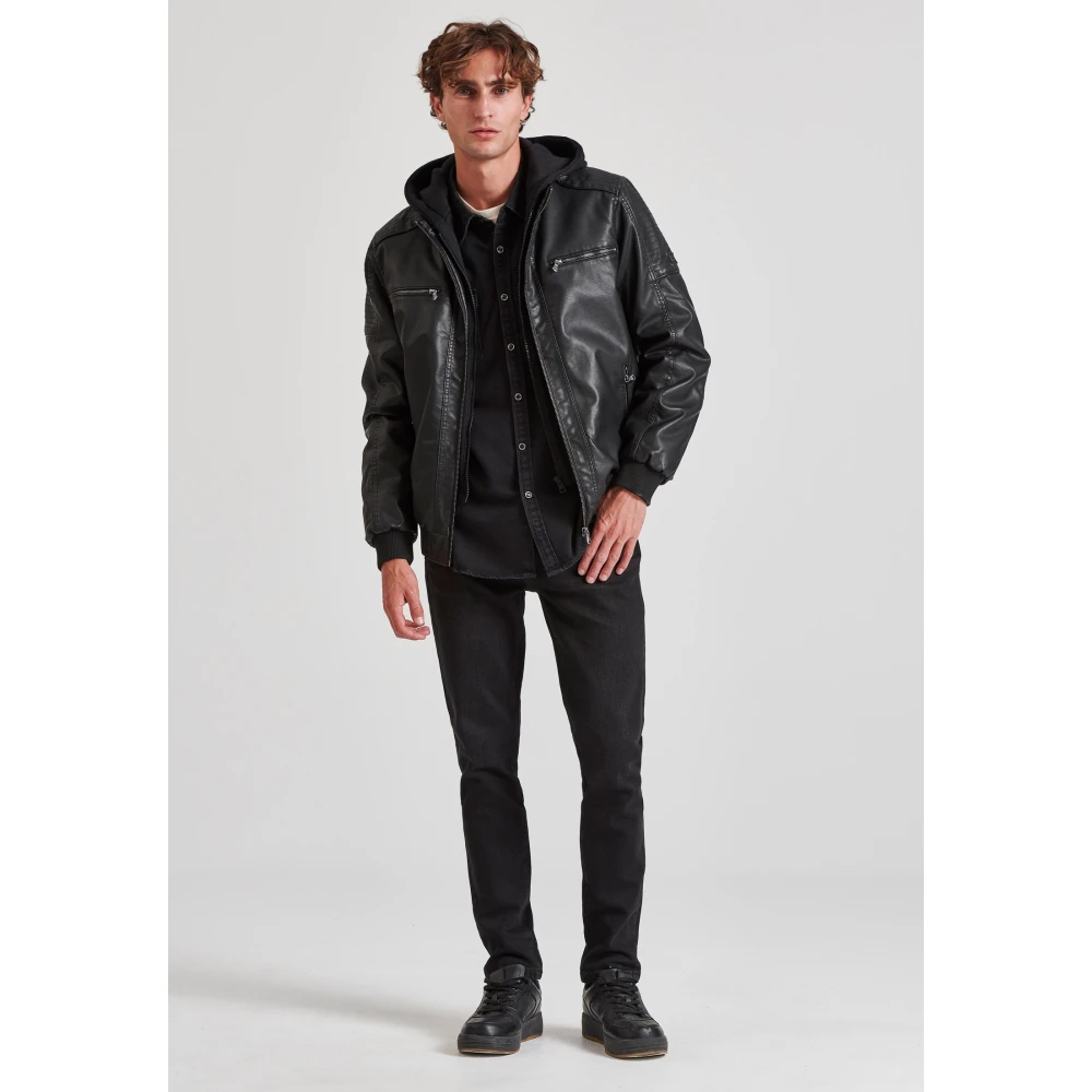 FUNKY BUDDHA Biker μπουφάν από οικολογικό δέρμα με κουκούλα (PU